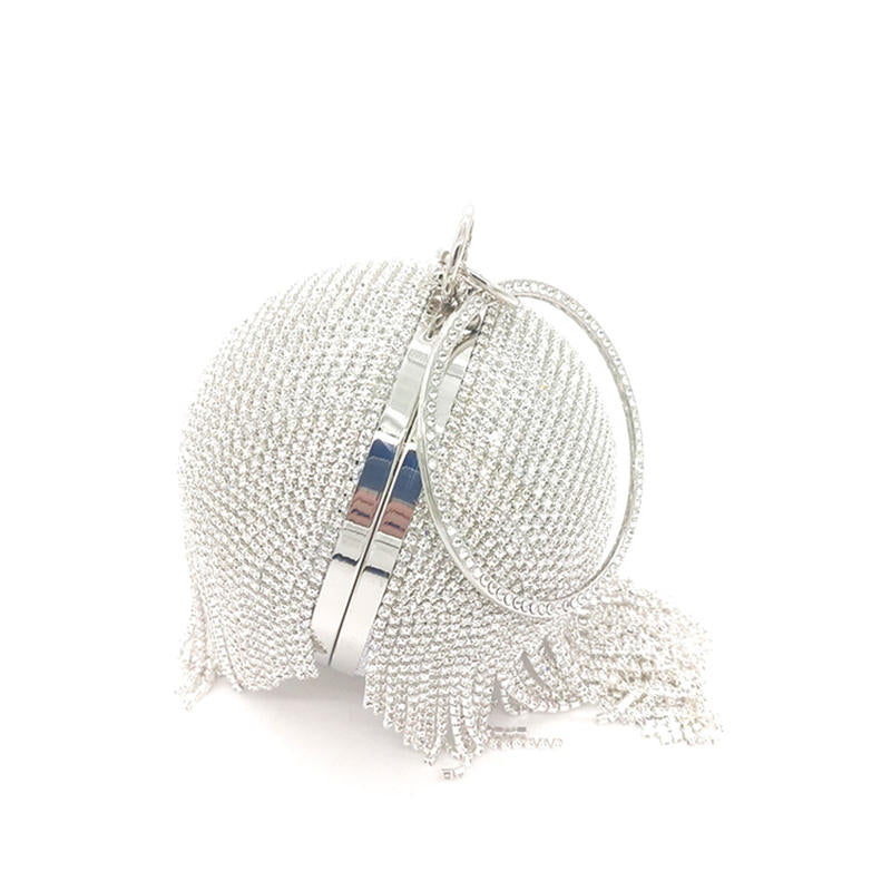 Women Crystal Tassel Evening Clutch Bag Rhinestones Party Wedding Handbag-Silver