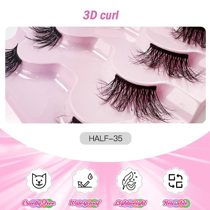 Half Lashes Natural Looking Cat Eye Fluffy 3D Curly False Eyelashes-35
