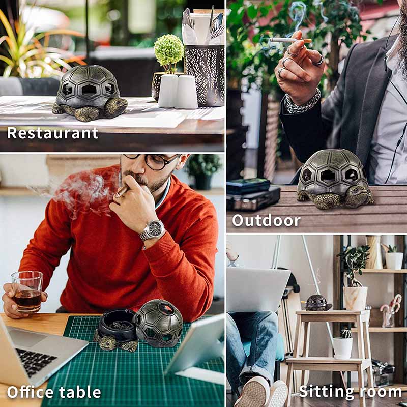Cigarettes Outdoor Ashtrays with Lid Cute Turtle Ash Tray for Home Office Decor