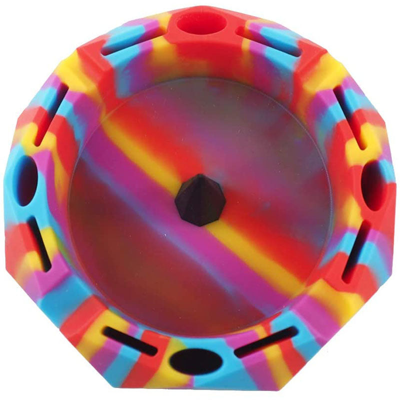 Geometric Silicone Ashtray Eco-Friendly Portable Unbreakable Tabletop Tray for Cigarettes Cigar -Red+Yellow+Purple+Blue