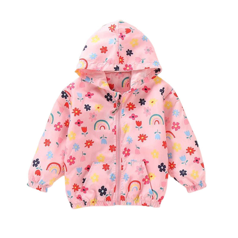 Girls Rain Jackets Lightweight Hooded Cotton Raincoats Windbreakers for Kids-RainbowFlower
