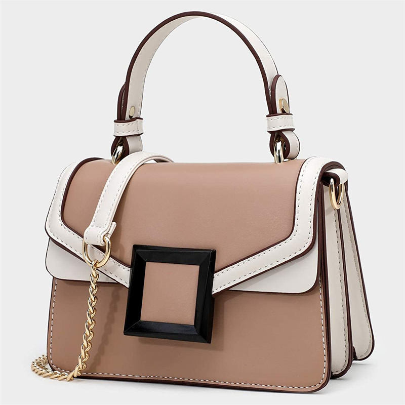 Crossbody Bags for Women Leather Chain Cute Color-Block Handbags-Apricot