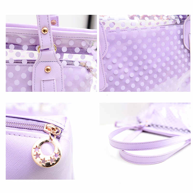 Candy Color PVC Clear Shoulder Bag Beach Tote Bag-Blue