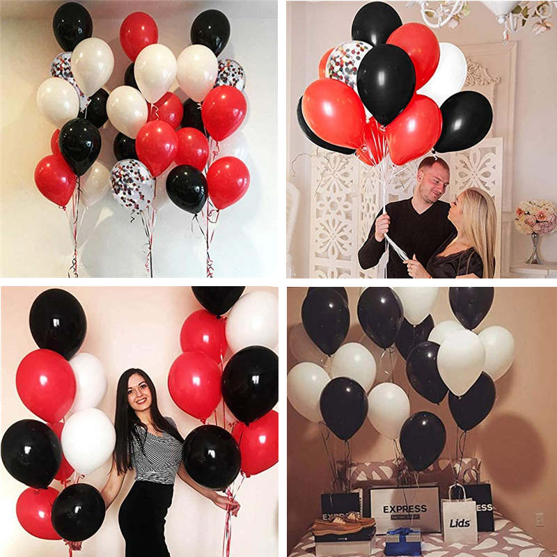 62 pieces 12 Inches Black Red Confetti Balloons Kit for Baby Shower Birthday Graduation Party Decorations