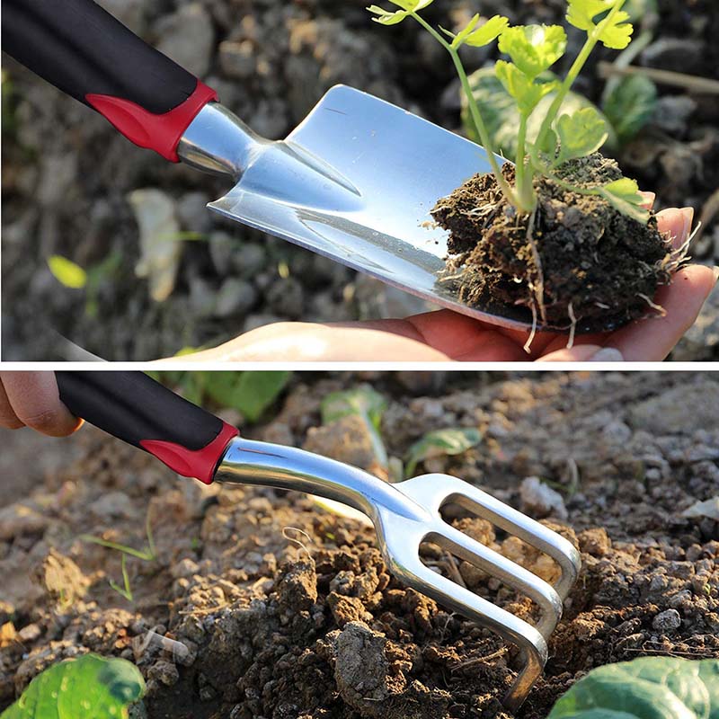 Home & Living5 Piece Garden Tool Aluminum Heavy Duty Gardening Tool Set with Non-Slip Rubber Grip for Men and Women -Black Red