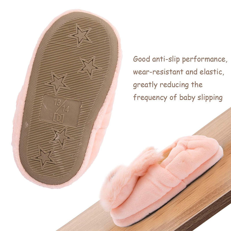 Fuzzy Rabbit Slippers for Toddler Girls Anti-Slip Warm House Shoes-Pink