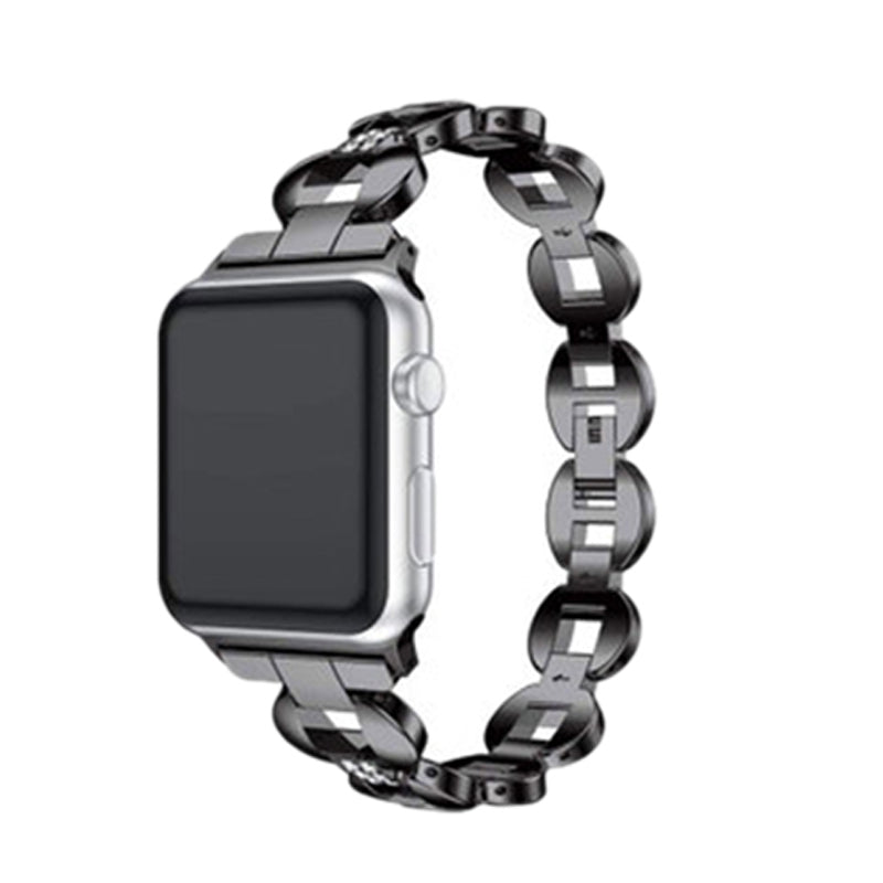 DH Stainless Steel Watch Band Adjustable Wristbands for Apple IWatch Series SE/1/2/3/4/5/6 For Women-Black