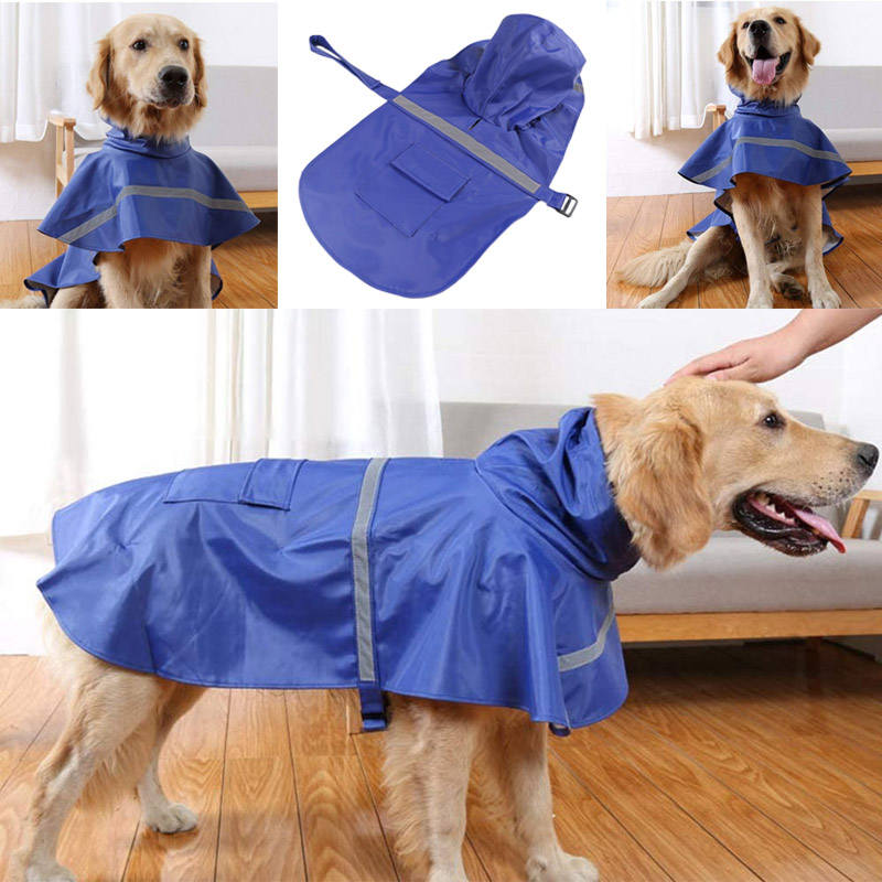 Dog Raincoats Hooded Adjustable Waterproof with Reflective Strip Poncho-Blue