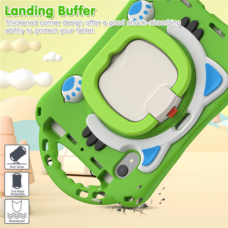 CatB Silicone Case For iPad Mini 6 Shockproof Shoulder Strap Handle Stand-Green