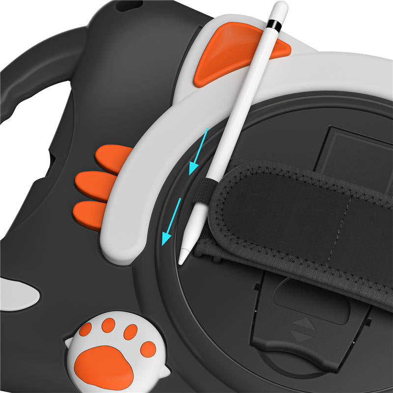 CatA iPad Silicone Case For iPad 10.2 Air10.5 Pro10.5 Built-in Handle Stand With a Strap-Black Orange
