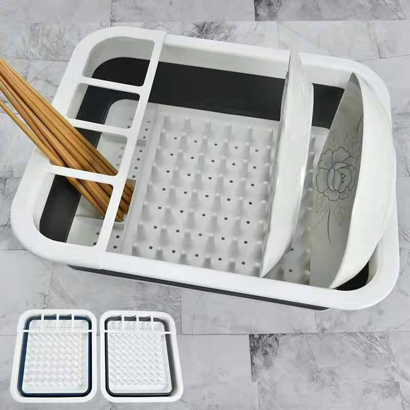 Collapsible Dish Drainer with Drainer Board Space Saving Kitchen Storage Tray -Gray