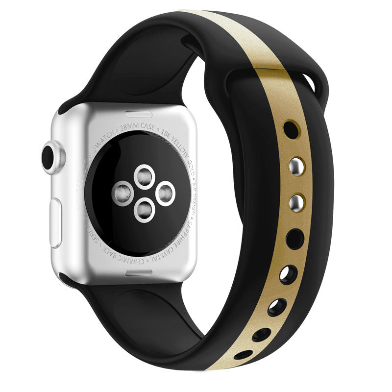 Soft Silicone Watch Bands Pattern Printed Band for iWatch Series6/5/4/3/2/1/SE-BlackGold