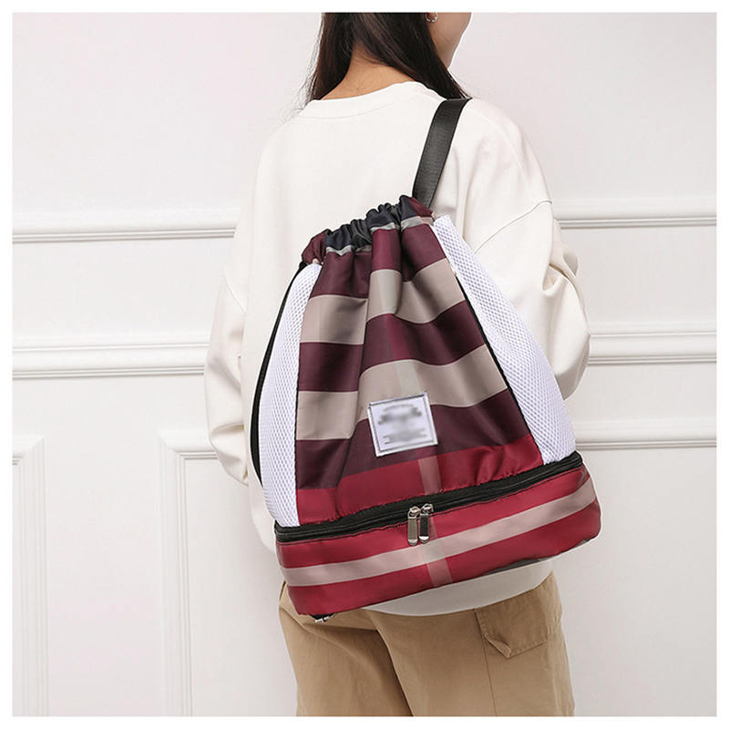 Womens Drawstring Bag Large Wet and Dry Separation Backpack-RedGrid
