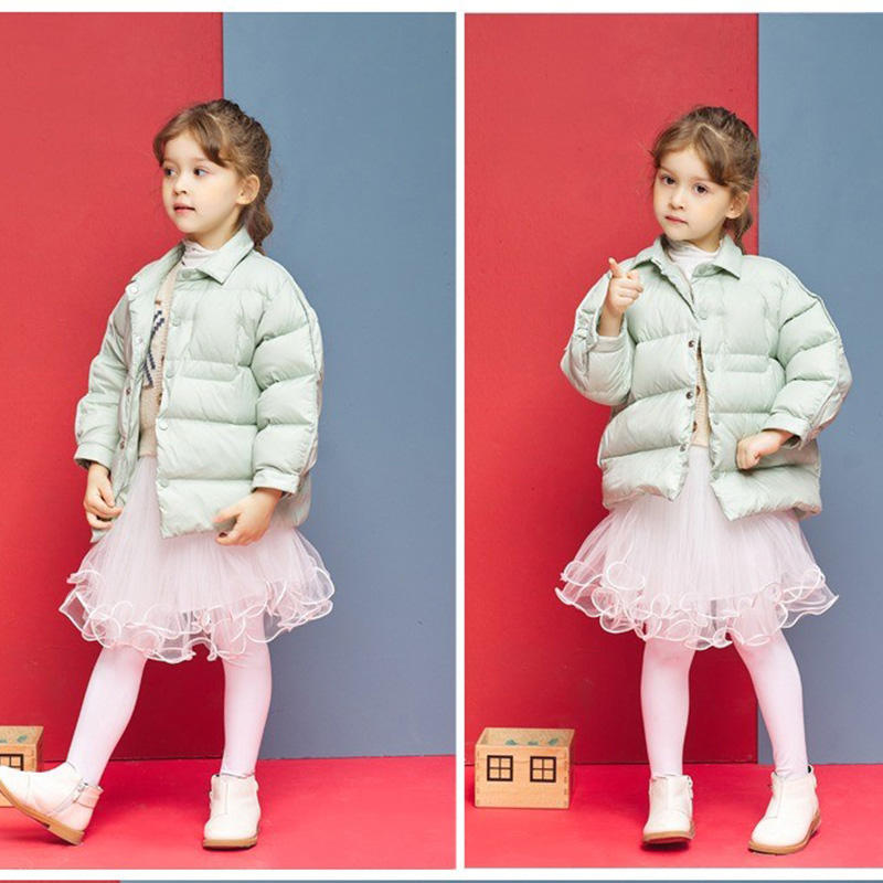 Childrens Winter Coats Shirt Collar Lightweight Puffer Jacket-Green