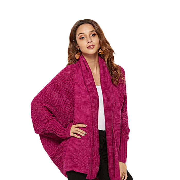 Women's Batwing Knitted Oversized Slouchy Solid Cardigan Sweater Knit Outwear-Rose