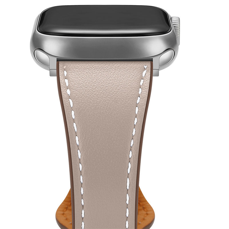 Apple Watch Strap Solid Color Leather for iWatch Series 7/SE/6/5/4/3/2/1-Starlight