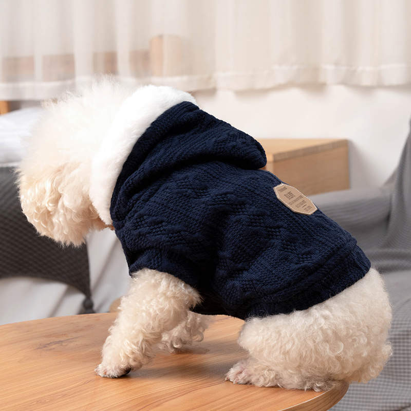 Cat Sweater with Hats Dog Hoodies Puppy Winter Coat Cold Weather Clothes-NavyBlue
