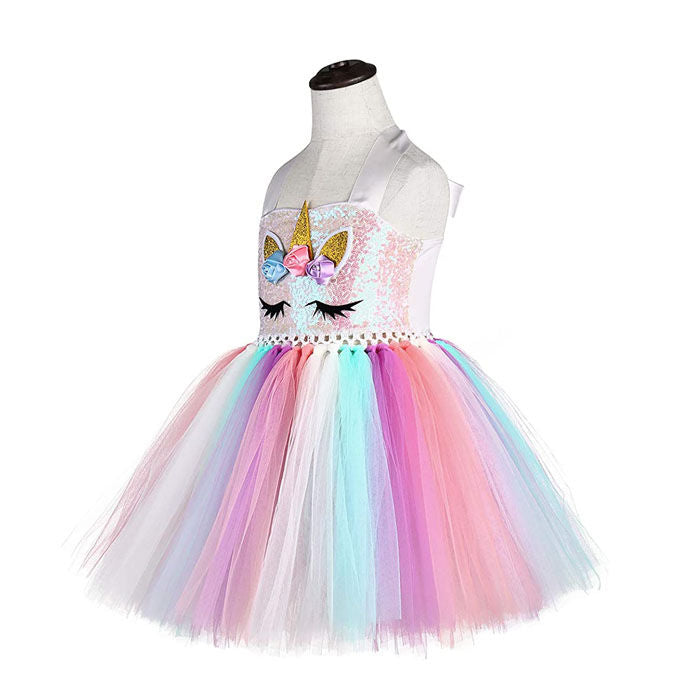 Sequin Unicorn Dress for Girls with Gold Headband Birthday Easter Gifts Dance Dresses-Pink