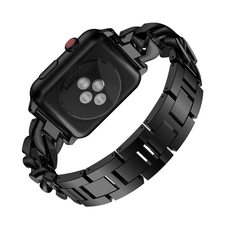 DP Bling Watch Band Stainless Steel Wristbands for Apple iWatch Series 1/2/3/4/5/6/SE For Women-Black