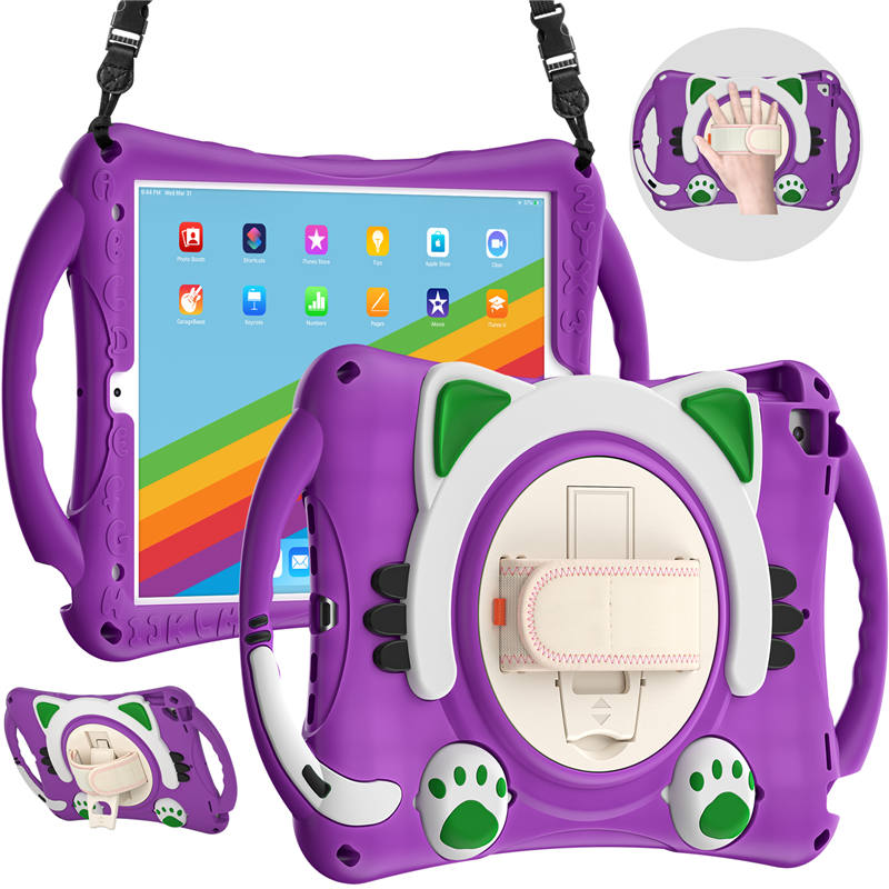 CatA iPad Silicone Case For iPad 10.2 Air10.5 Pro10.5 Built-in Handle Stand With a Strap-Purple