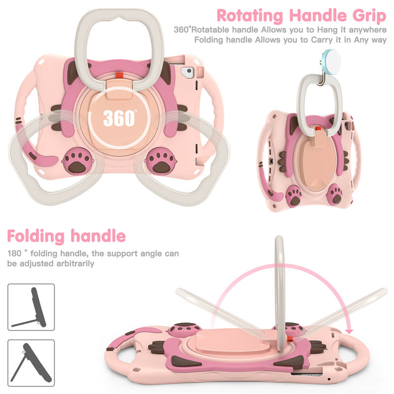 CatB Silicone Case For iPad Pro 9.7 inch Air1/2 Shockproof Shoulder Strap Handle Stand-Pink