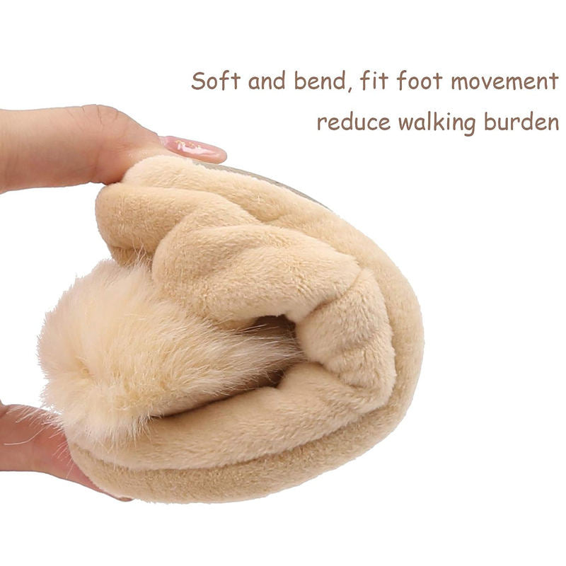 Fuzzy Rabbit Slippers for Toddler Girls Anti-Slip Warm House Shoes-Beige