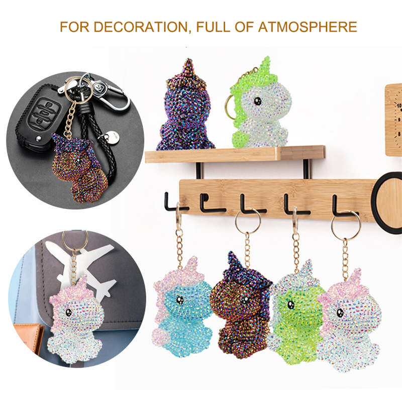 3 Pcs DIY Diamond Painting Unicorn Keychain Kit Decor Crafts for Kids Ages 6-12-SetB