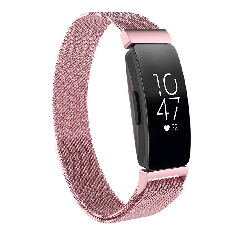 Stainless Steel Metal Replacement Strap Magnet Buckle For Fitbit Inspire HR-Rose Pink