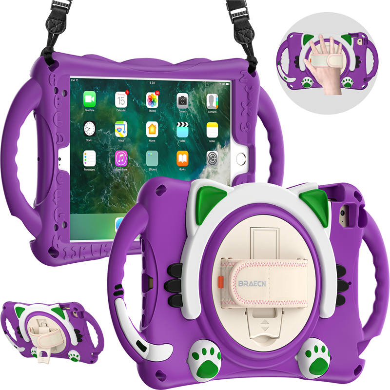 CatA iPad Silicone Case For iPad Mini 5 4 3 2 1 Built-in Handle Stand With a Strap-Purple