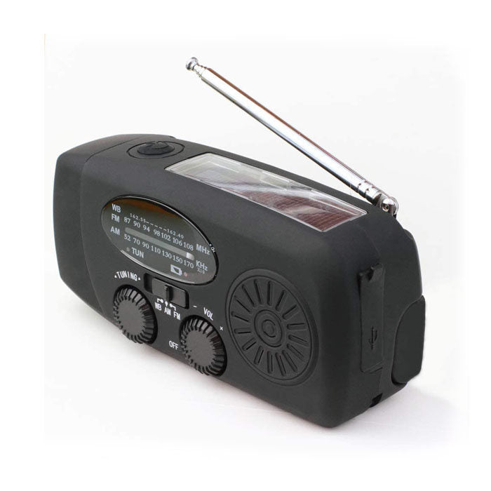 Weather Radio Hand Crank Self Powered Solar Emergency Radios With LED Flashlight-Black