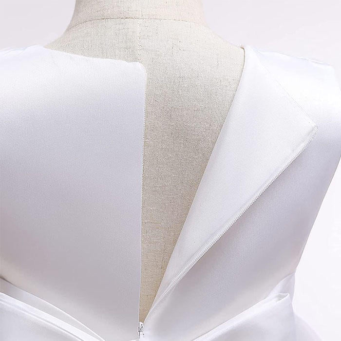 Girls Tulle Lace Flower Princess Wedding Dress For Toddler And Baby Girl-White