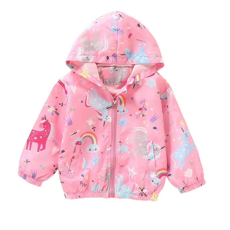Girls Rain Jackets Lightweight Hooded Cotton Raincoats Windbreakers for Kids-Pink
