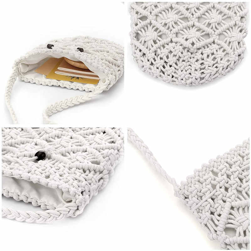 Womens Hand Woven Crossbody Bag Beach Casual Shoulder Bag-White