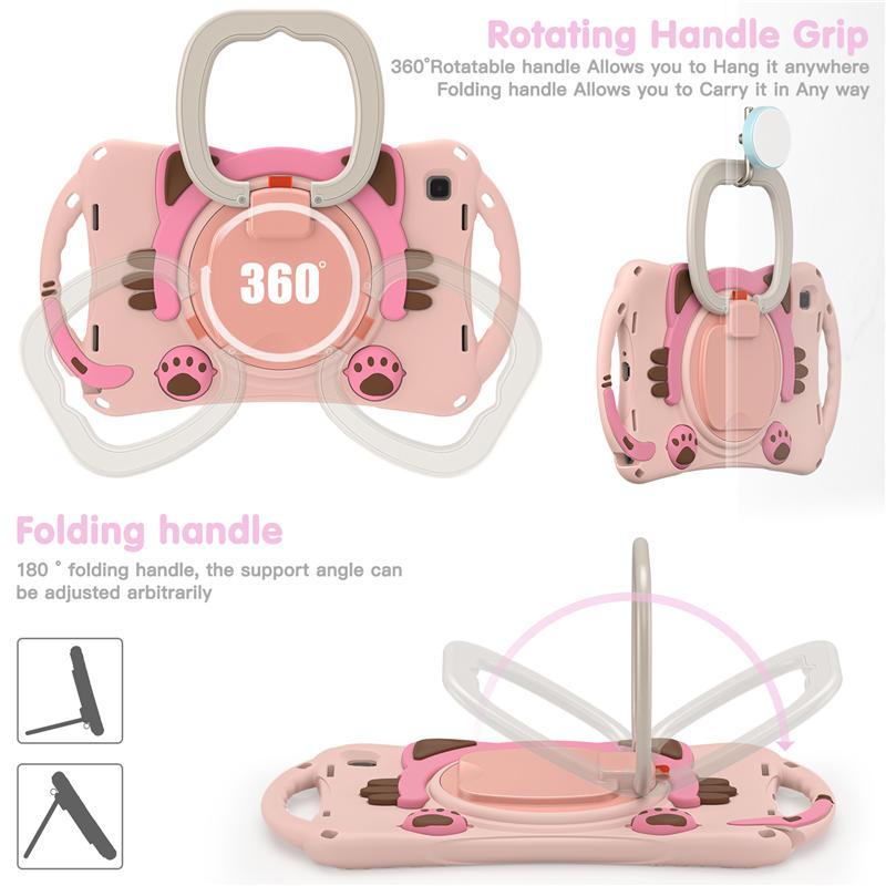 CatB Samsung Tablt Case for Tab A7 10.4 T500/T505/T507/T505N Shockproof Shoulder Strap Handle Stand-Pink