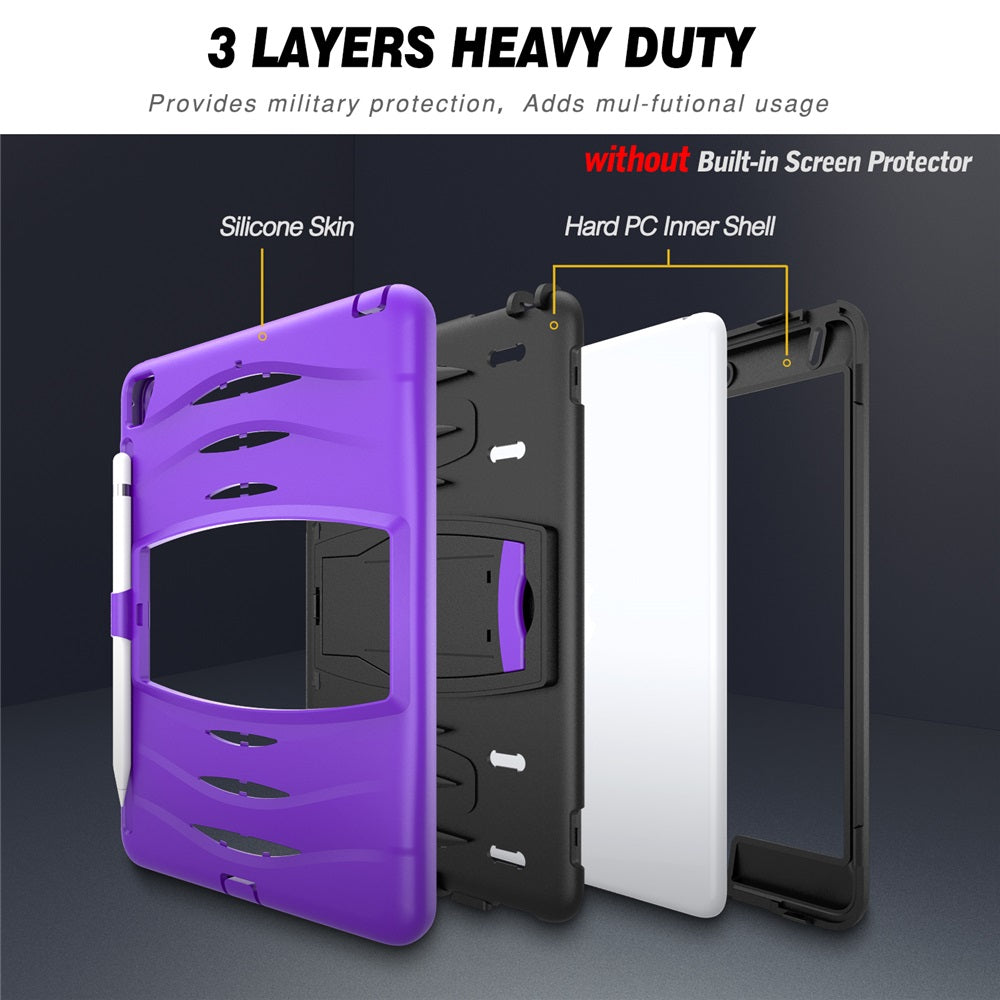 Shock Wave Kickstand Case Anti-Fall Protection With Pencil Holder For 9.7inch iPad 5/iPad 6/iPad Air2/iPad Pro9.7-Purple