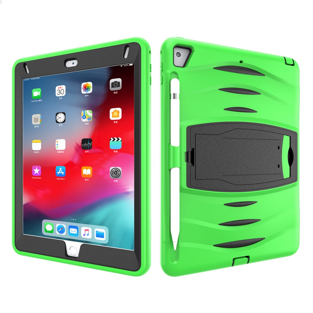 Shock Wave Kickstand Case Anti-Fall Protection With Pencil Holder For 9.7inch iPad 5/iPad 6/iPad Air2/iPad Pro9.7-Green