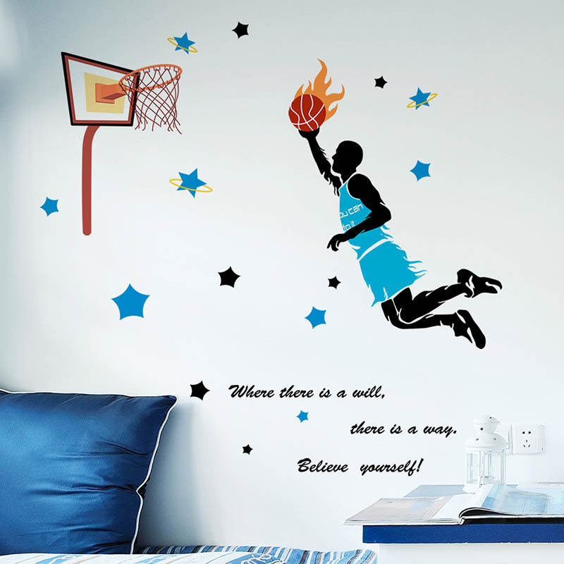Basketball Players Slam Dunk Silhouette Wall Stickers for Kids Room Home Decoration
