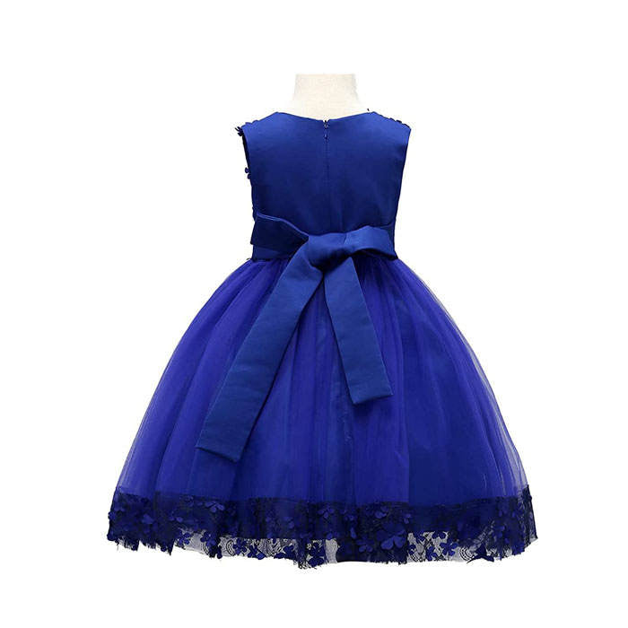 Girls Tulle Lace Flower Princess Wedding Dress For Toddler And Baby Girl-Colorful Blue