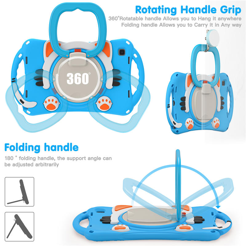 CatB Samsung Tablt Case for Tab A7 10.4 T500/T505/T507/T505N Shockproof Shoulder Strap Handle Stand-Light Blue