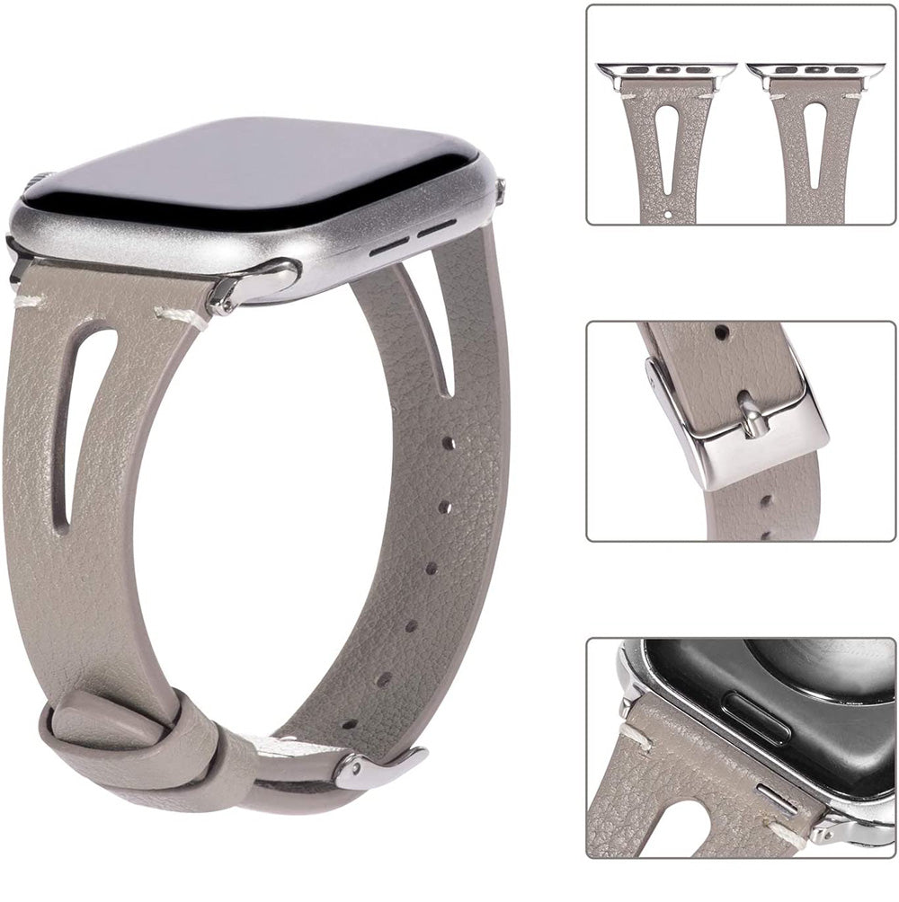 Fashion Triangle Hole Leather Watch Band For Apple Watch SE/6/5/4/3/2/1(Gray)