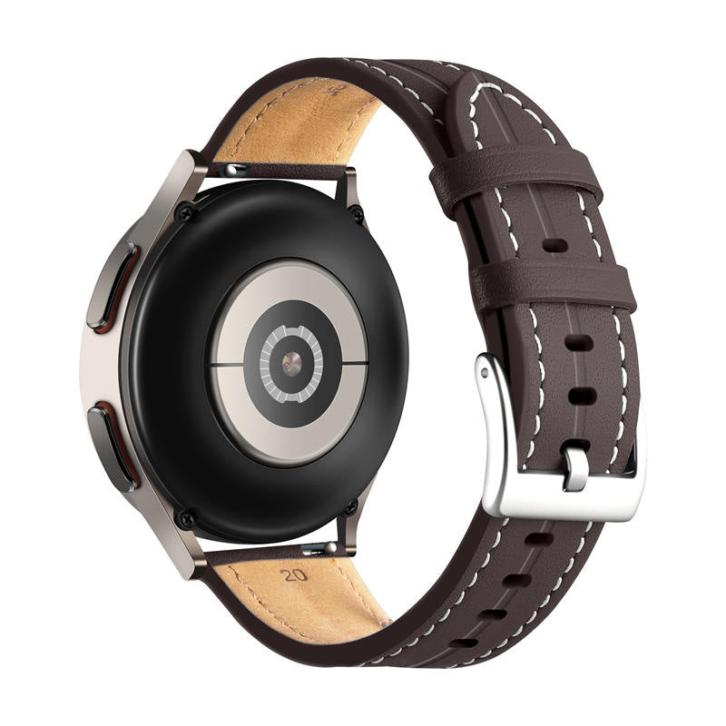 Genuine Leather Watchband Groove for Galaxy Watch 42mm/Samsung Gear S3-Coffee