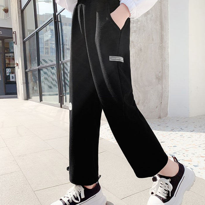Girls Joggers Long Pants Pockets Outdoor Casual Trousers TwoWear-Black