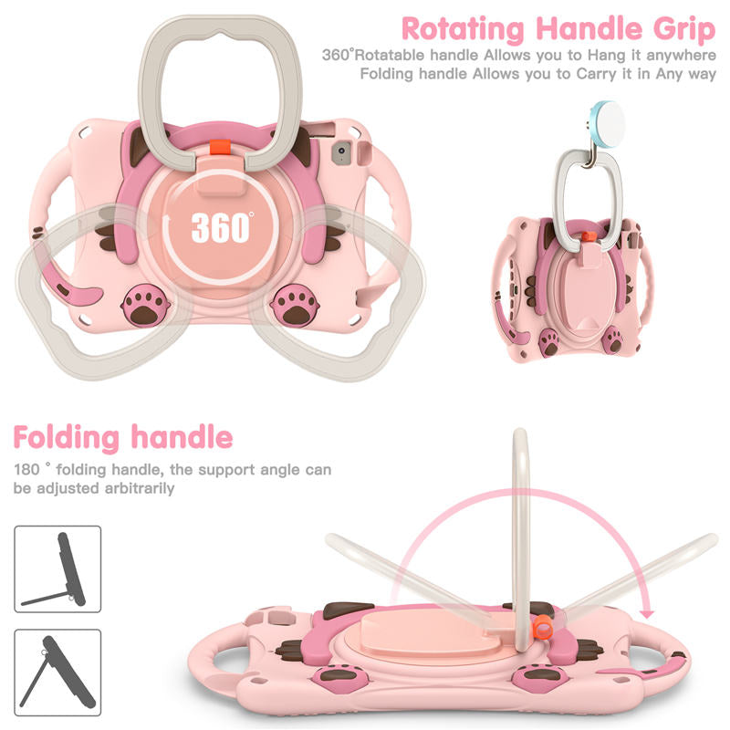 CatB Silicone Case For iPad Mini 5 4 3 2 1 Shockproof Shoulder Strap Handle Stand-Pink