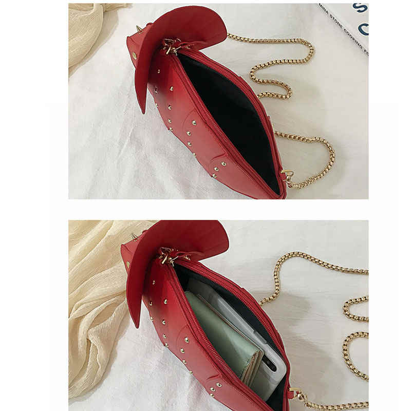 Dinosaur Shape Crossbody Shoulder Bag Women Pu Leather Rivet Chic Clutch-Red
