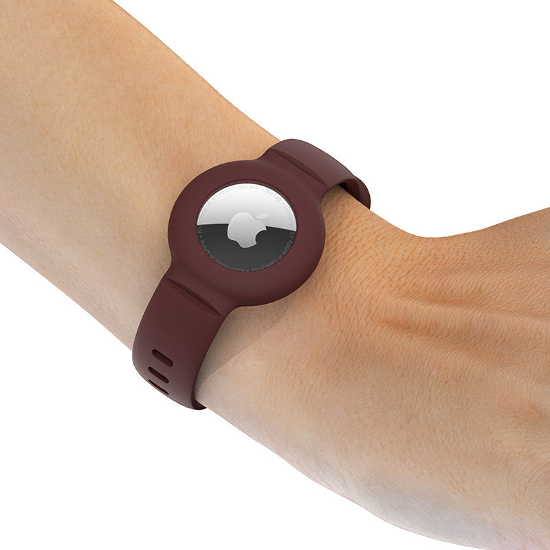 Apple Airtags Watch Strap Silicone Protective Sleeve-WineRed