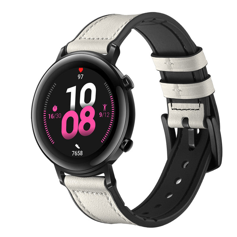 Silicone Leather Watch Strap 22mm 20mm For Samsung Galaxy Watch - White