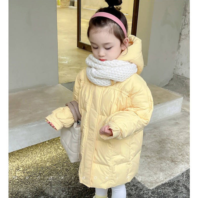 Winter Childrens Hooded Down Coat Mid Length Girls Puffer Jacket Kids 3-9 Years-Yellow