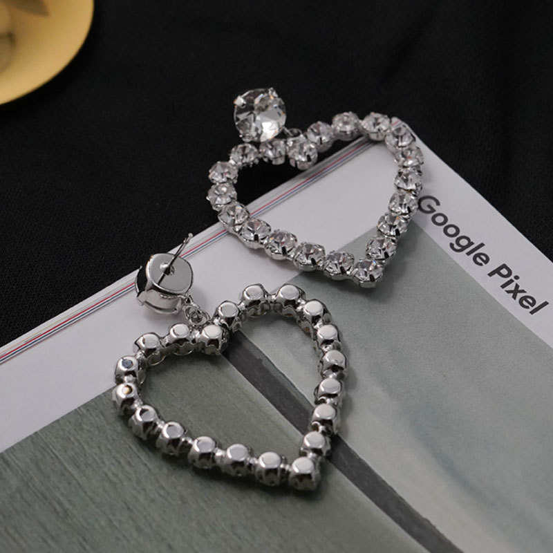 Women Vintage Crystal Heart Drop Earrings Statement Jewelry