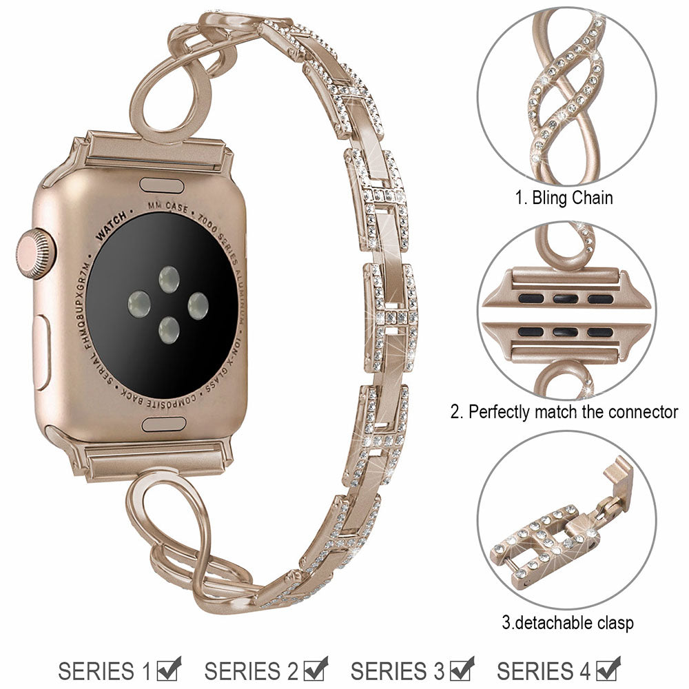 8 Shape Watch Band Stainless Steel Wristbands for Apple IWatch Series SE/1/2/3/4/5/6 For Women-Champagne gold