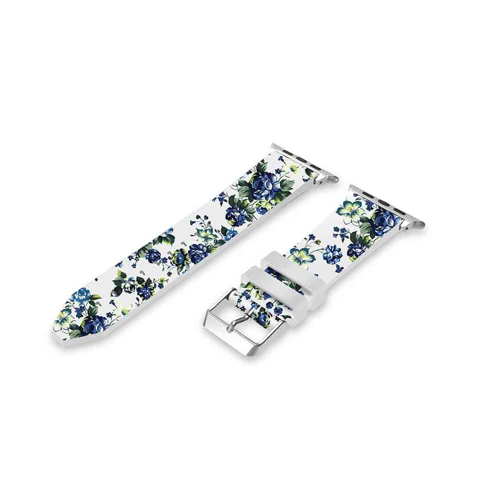 Flower Printing Silicone Watch Band For Apple Watch SE/6/5/4/3/2/1(White Green)